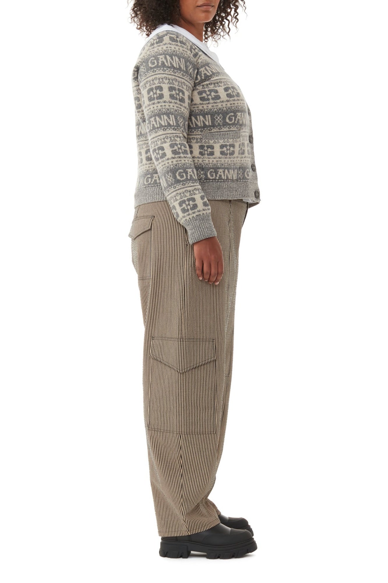 Wool blend logo cardigan - Frost Gray