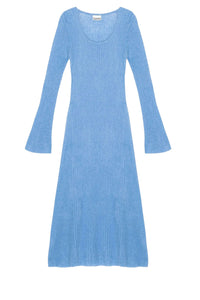 Ribbed long dress in wool - Silver Lake Blue