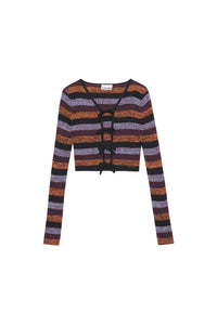 Cardigan court côtelé rayé en laine - Multicolour