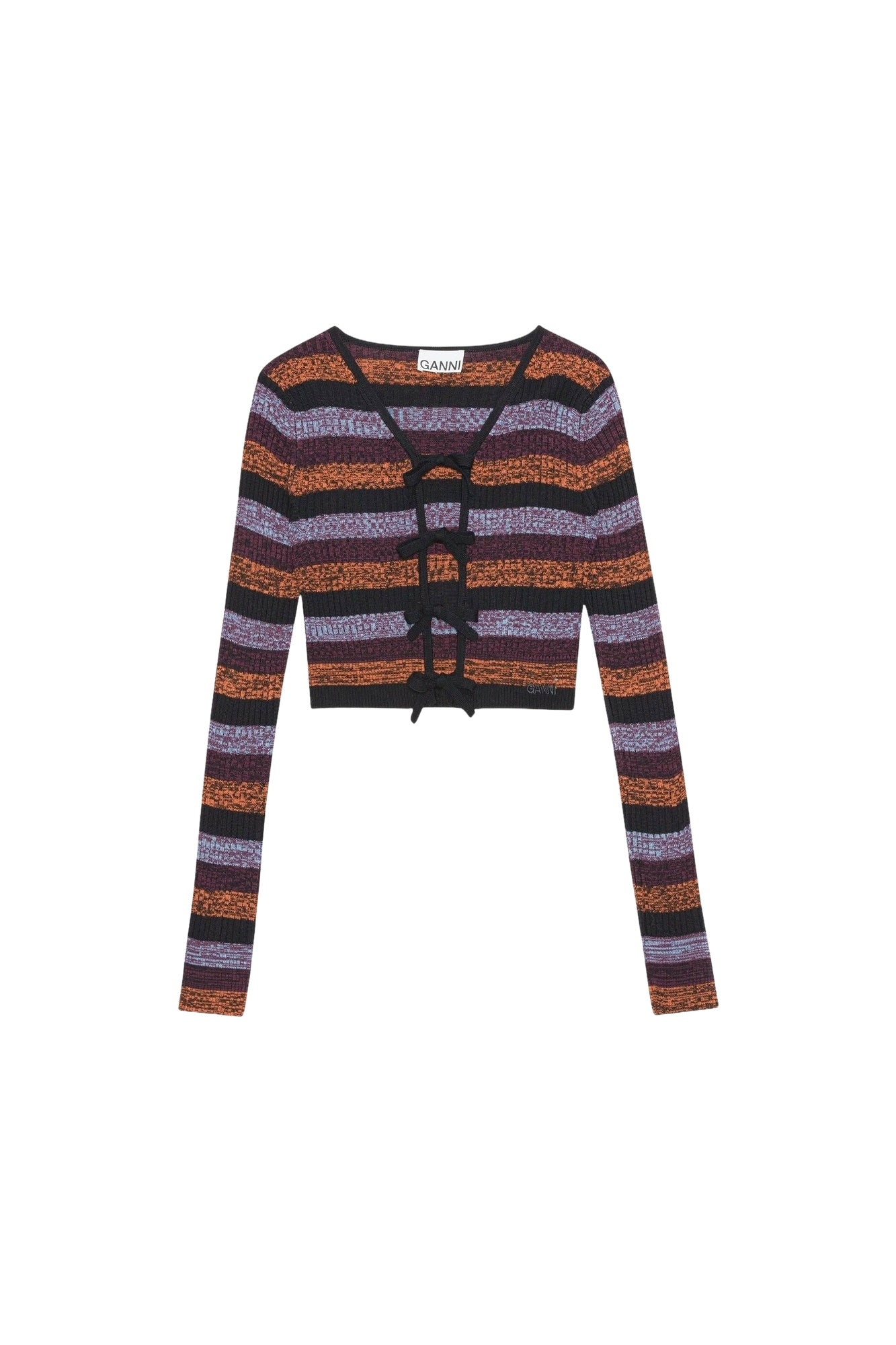Cardigan court côtelé rayé en laine - Multicolour