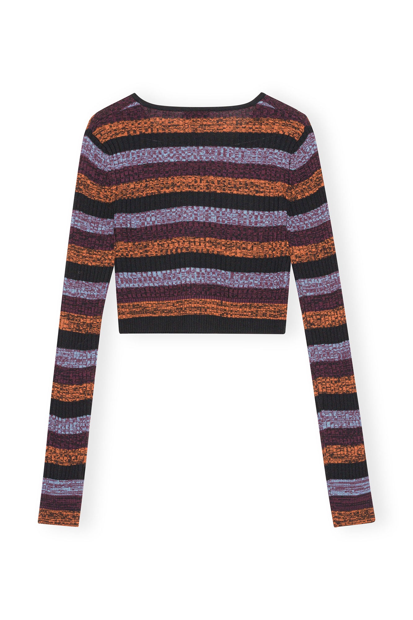 Cardigan court côtelé rayé en laine - Multicolour