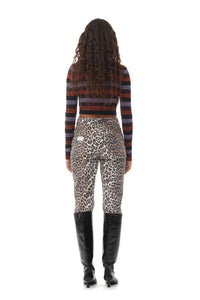 Cardigan court côtelé rayé en laine - Multicolour