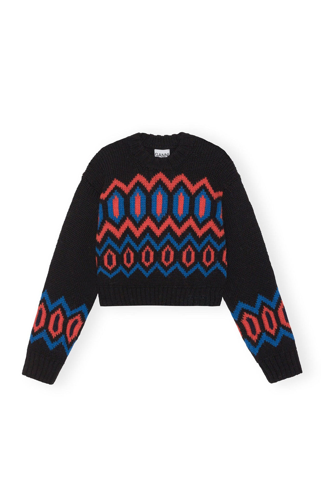 Pull court à col rond en laine - Black