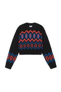 Pull court à col rond en laine - Black