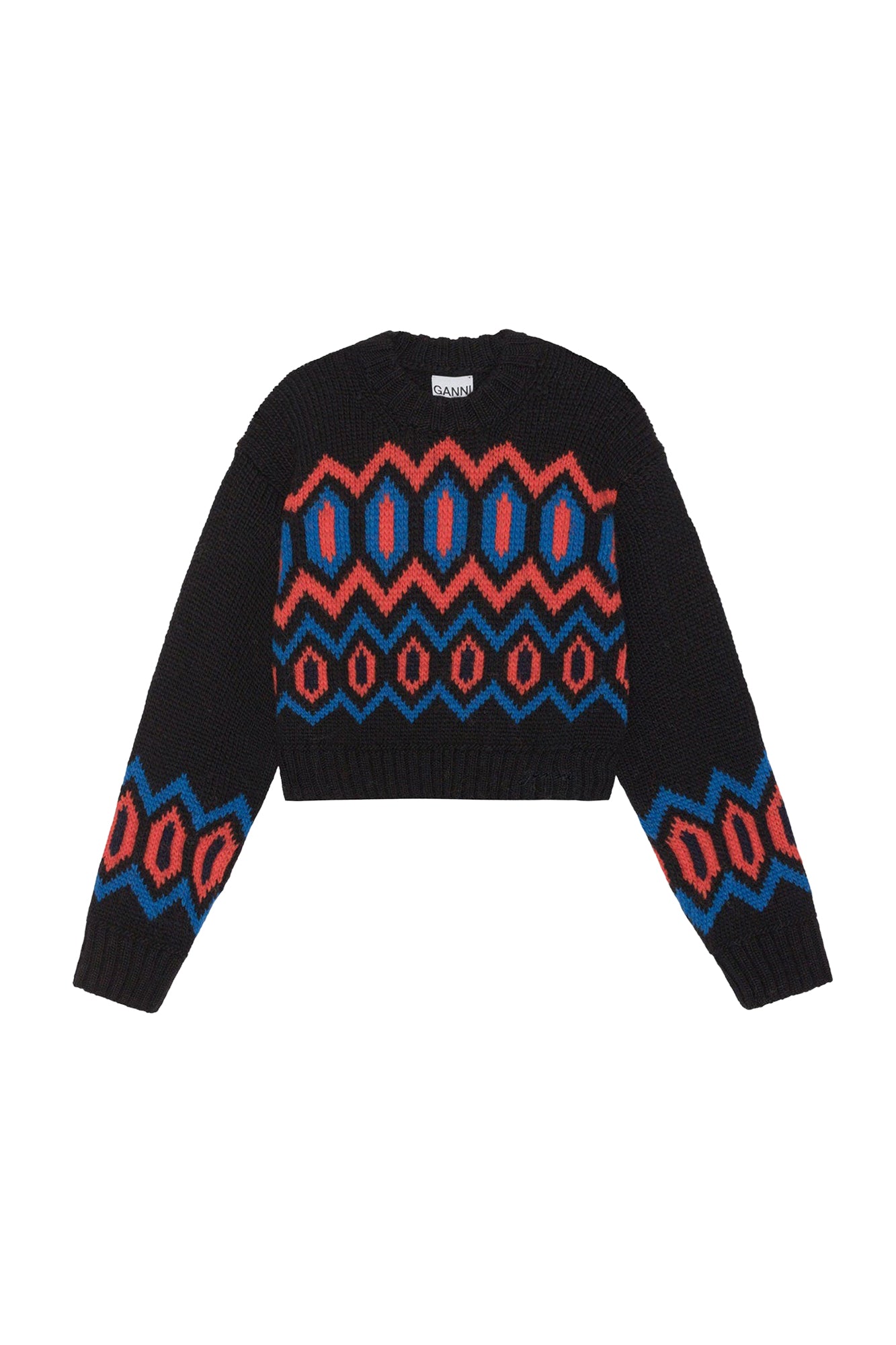 Pull court à col rond en laine - Black