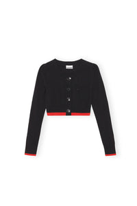Cardigan court à col rond en laine et cachemire - Black
