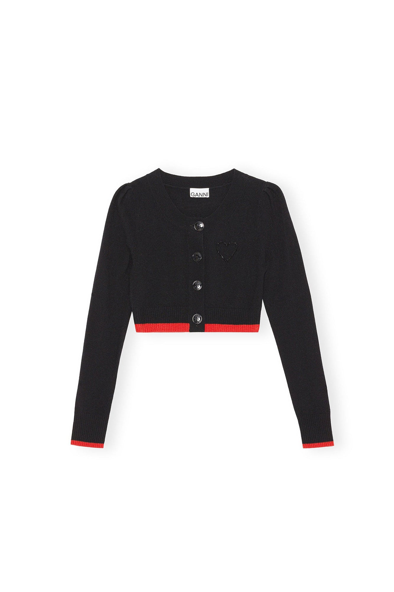 Cardigan court à col rond en laine et cachemire - Black