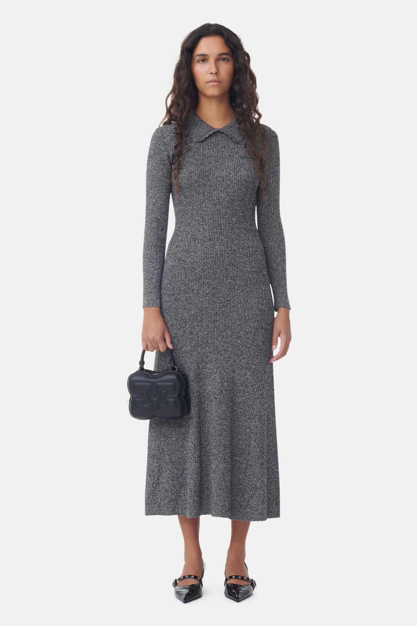 Robe longue en laine et cachemire - Ebony Melange