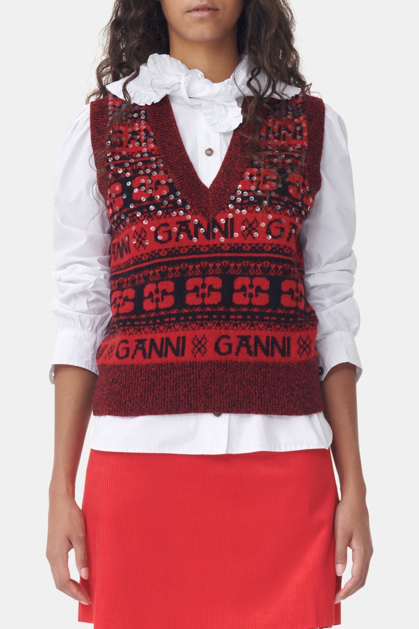 Pull sans manches à sequins en laine - High Risk Red