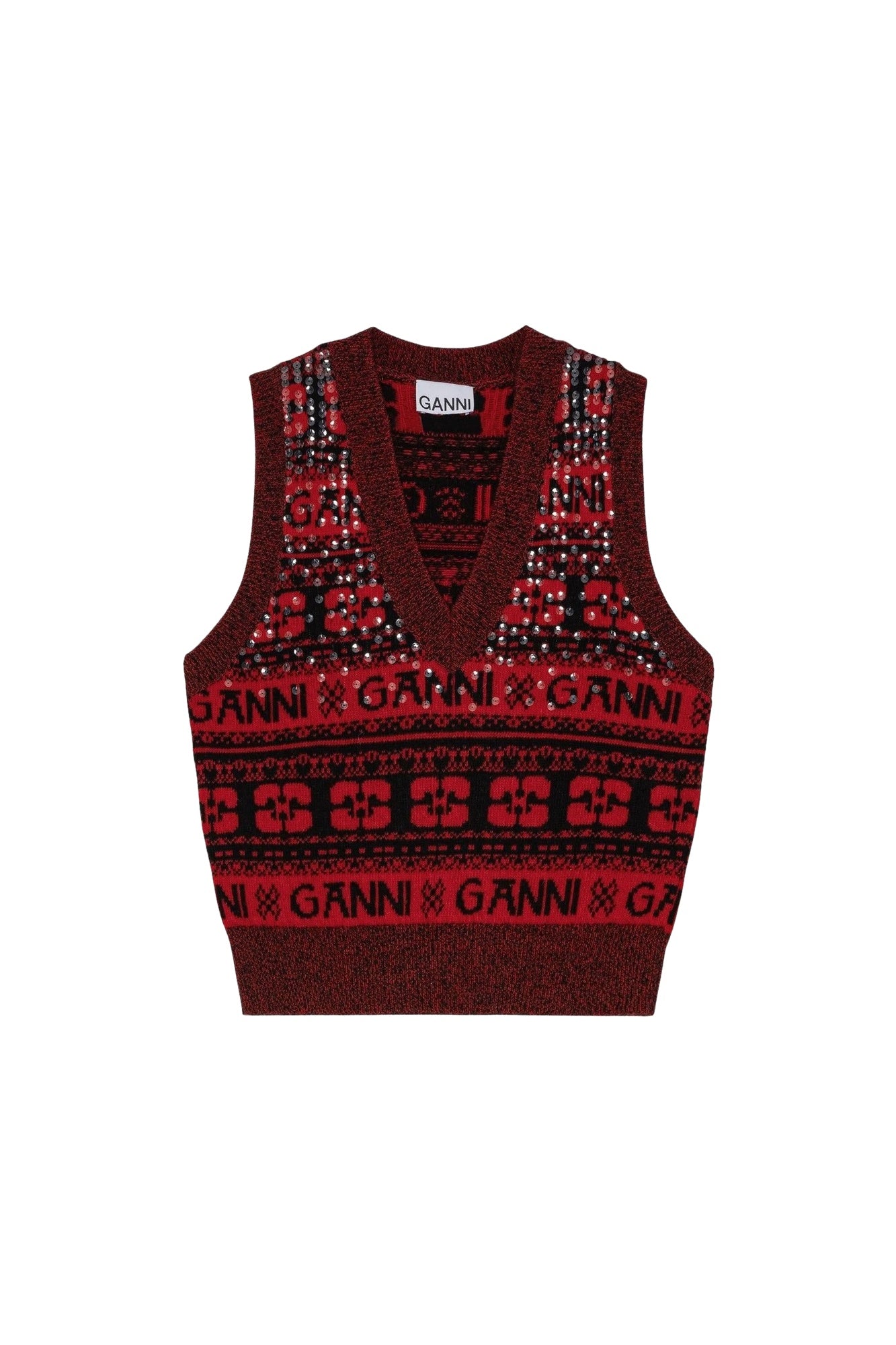 Pull sans manches à sequins en laine - High Risk Red