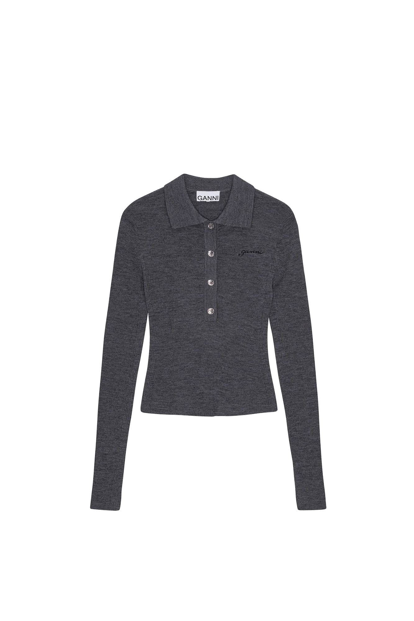 Wool ribbed polo shirt - Frost Gray