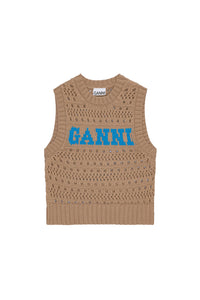 Sleeveless jumper with cotton logo - Tiger's Eye