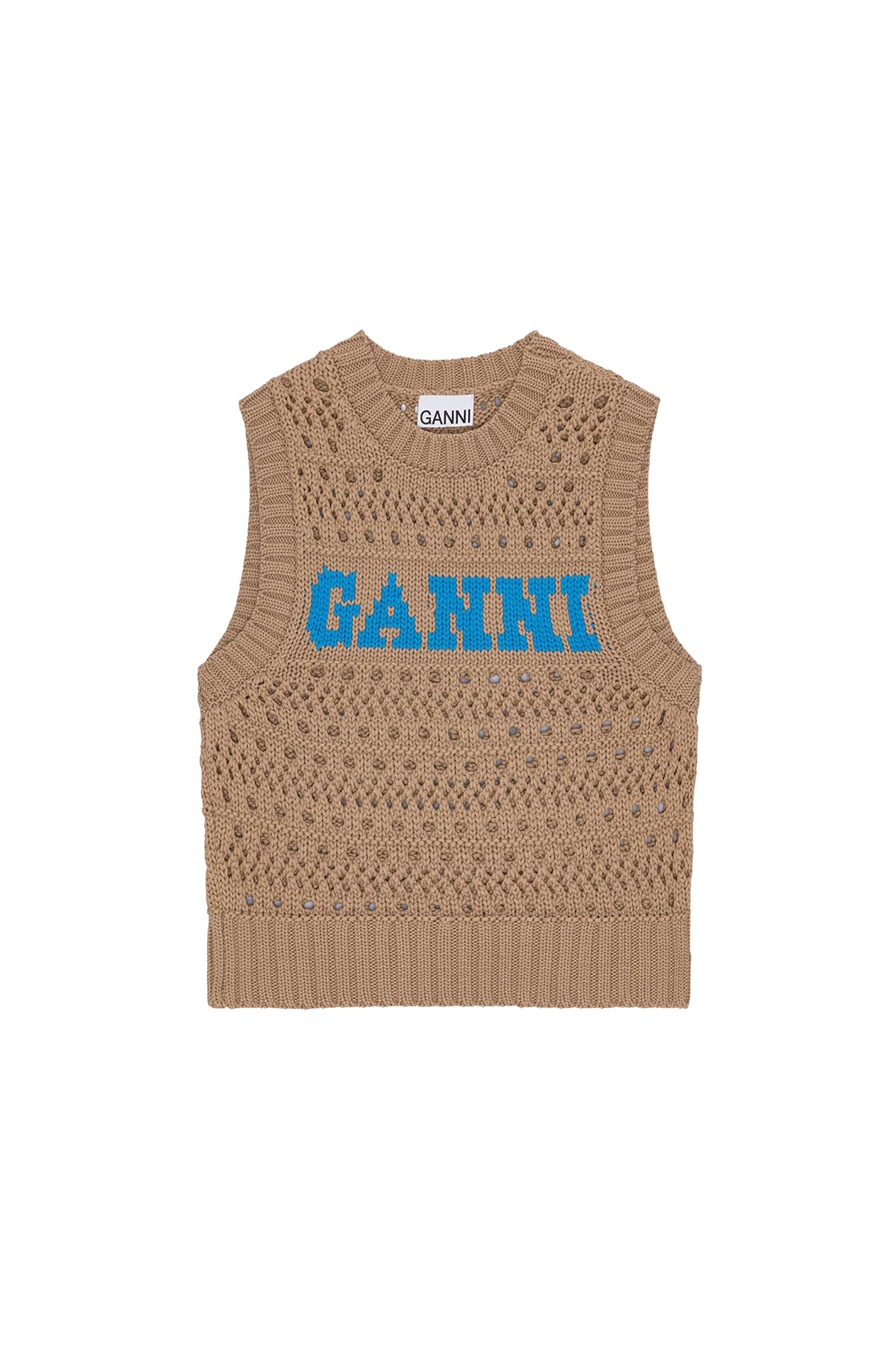 Sleeveless jumper with cotton logo - Tiger's Eye