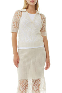 Polo à dentelle en coton - Egret