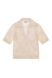 Polo à dentelle en coton - Egret