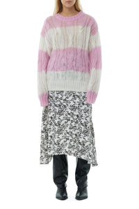 Pull rayé à col rond et torsades en laine - Lilac Sachet