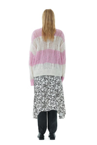 Pull rayé à col rond et torsades en laine - Lilac Sachet