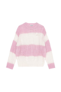 Pull rayé à col rond et torsades en laine - Lilac Sachet