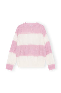 Pull rayé à col rond et torsades en laine - Lilac Sachet