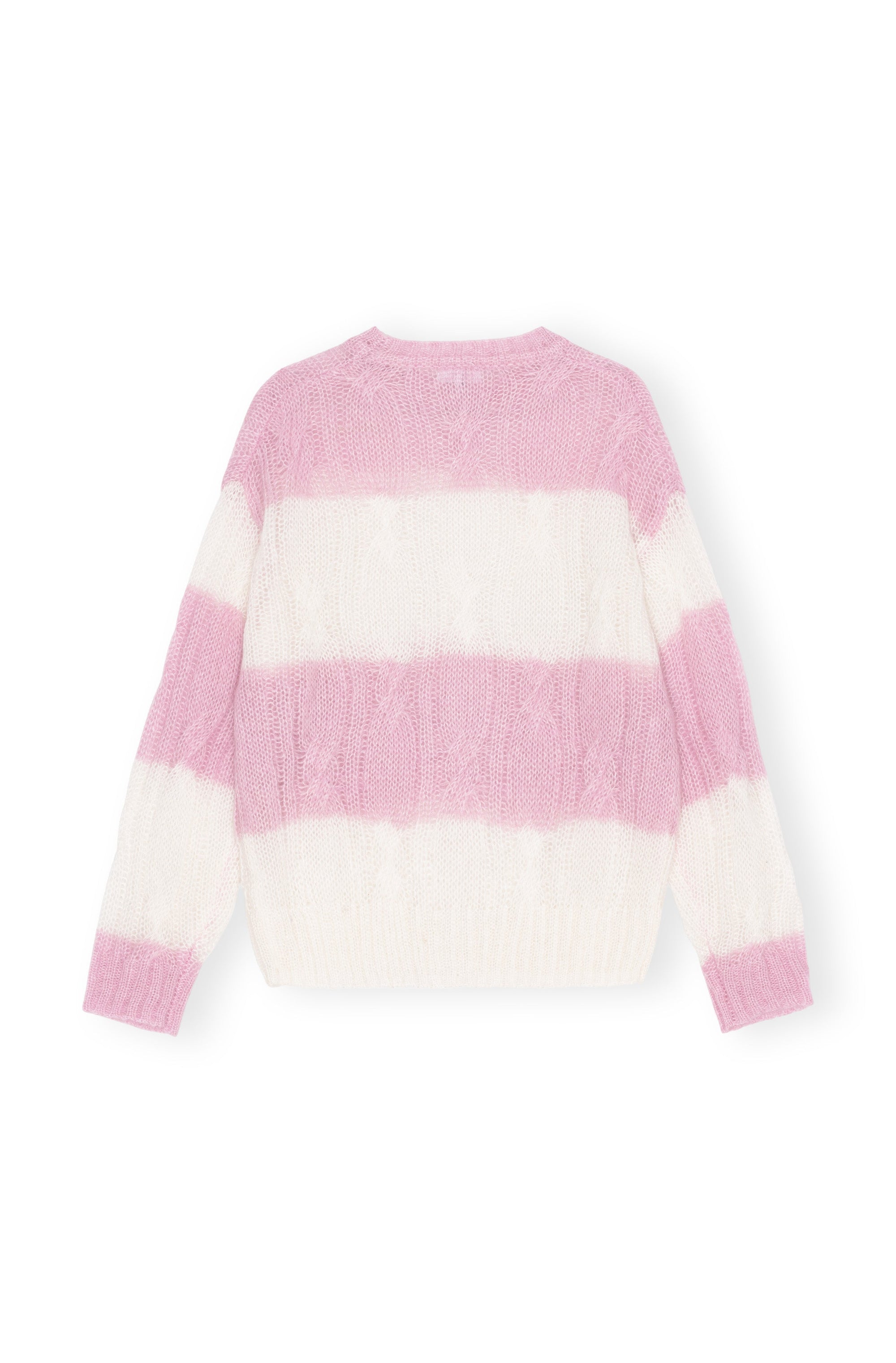 Pull rayé à col rond et torsades en laine - Lilac Sachet