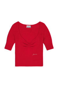 T-shirt à col V en laine - Racing Red