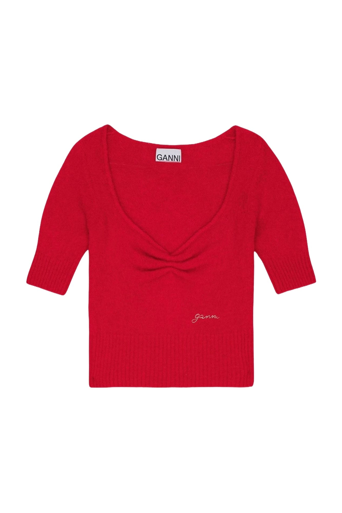T-shirt à col V en laine - Racing Red