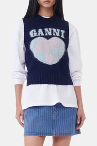 Sleeveless wool print jumper - Sky Captain
