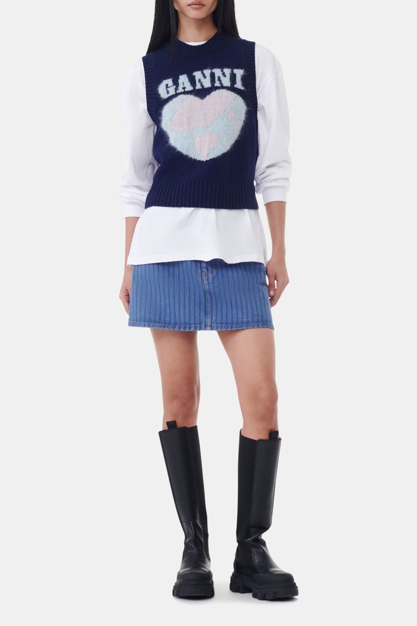 Sleeveless wool print jumper - Sky Captain