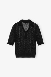 Polo Pointelle Knit Short Sleeve - Black