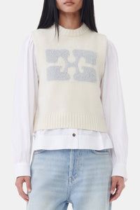 Pull sans manches imprimé en laine - Egret