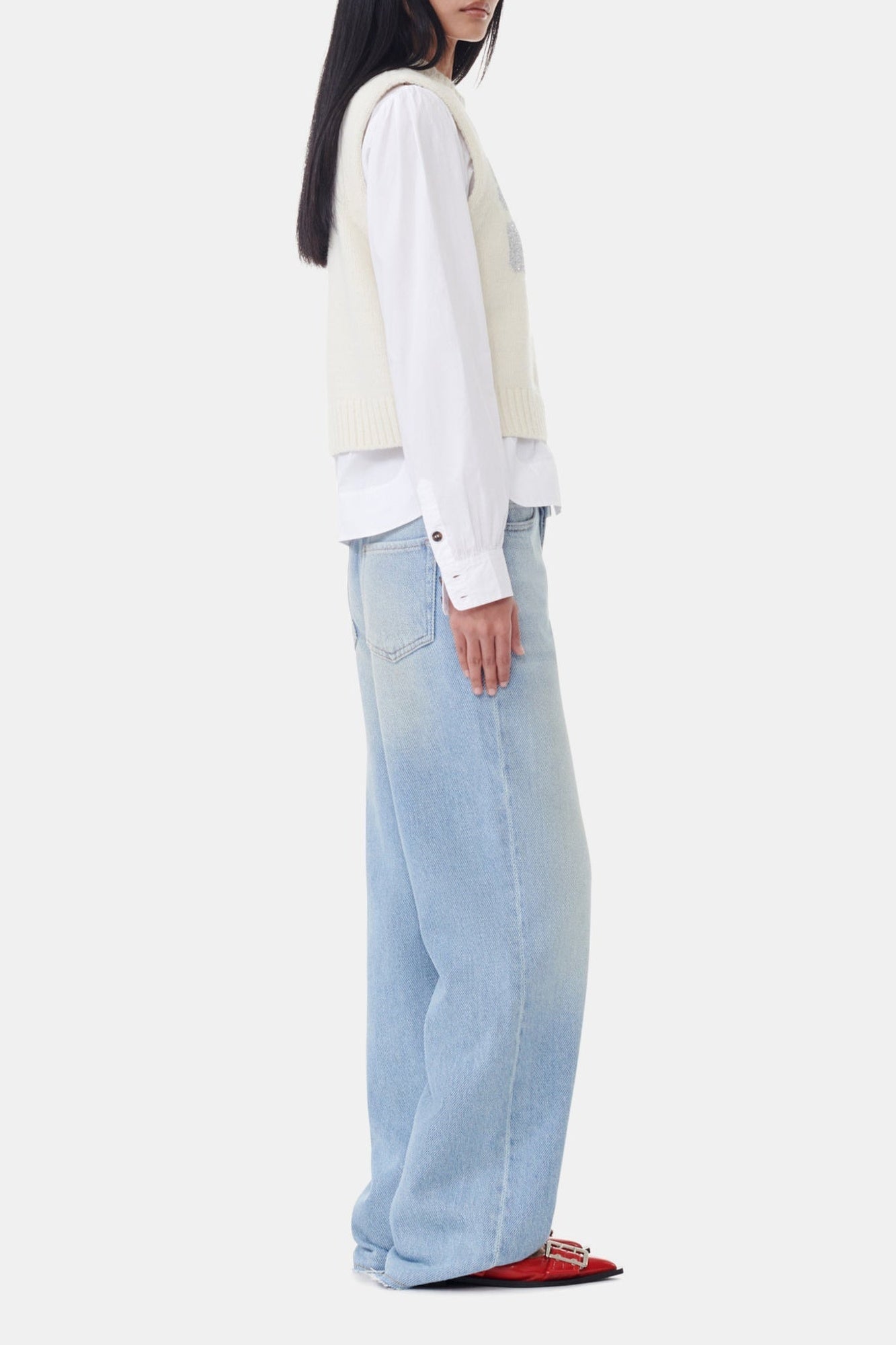 Pull sans manches imprimé en laine - Egret