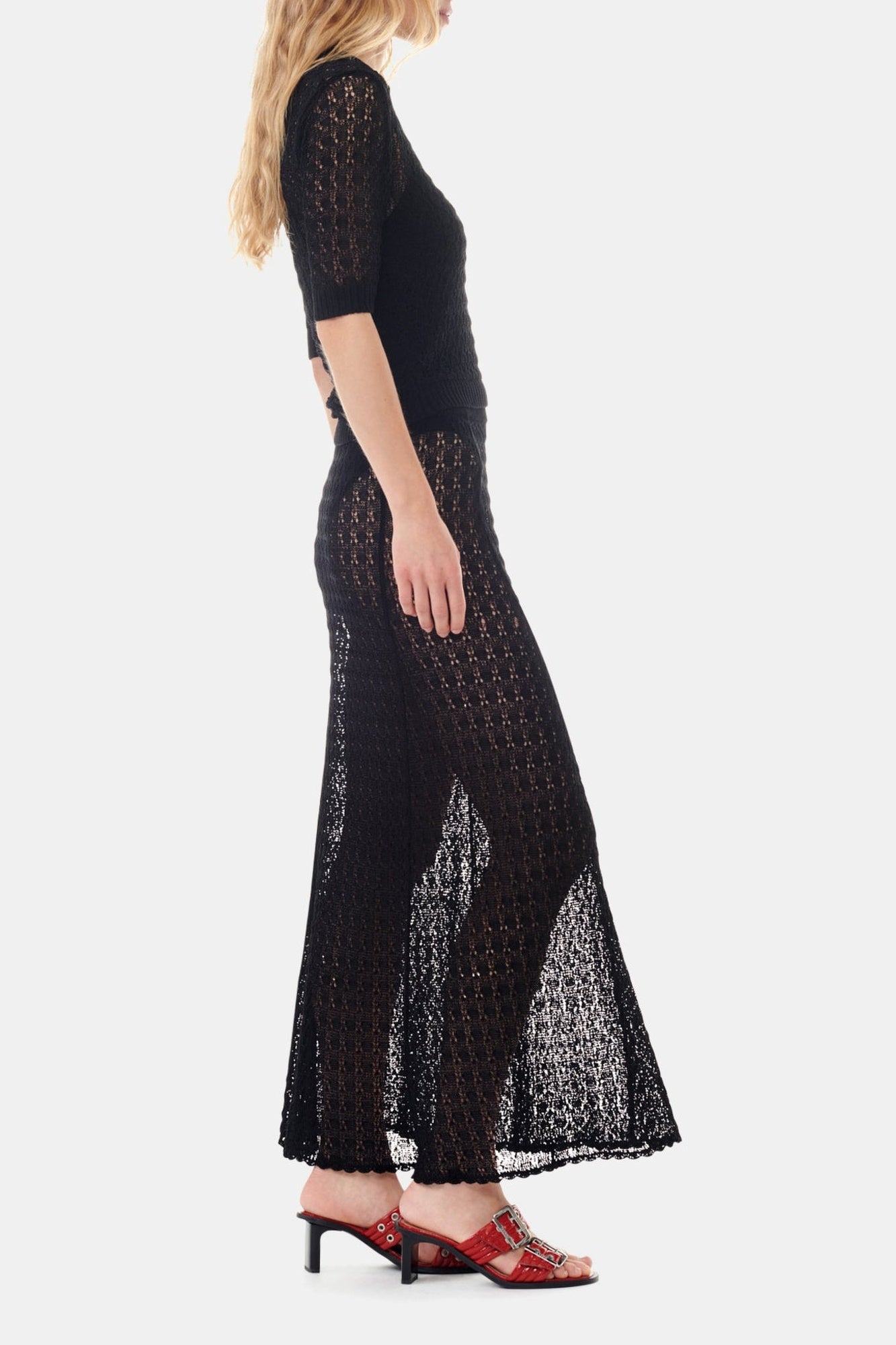 Pointelle long skirt - Black