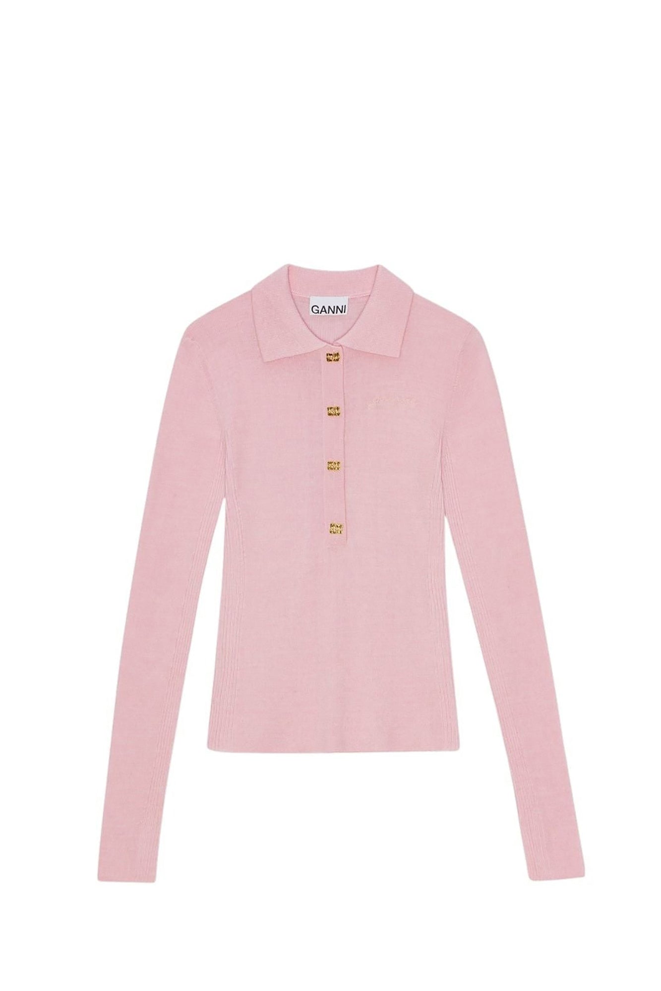 Polo à manches longues boutonné en laine - Chalk Pink