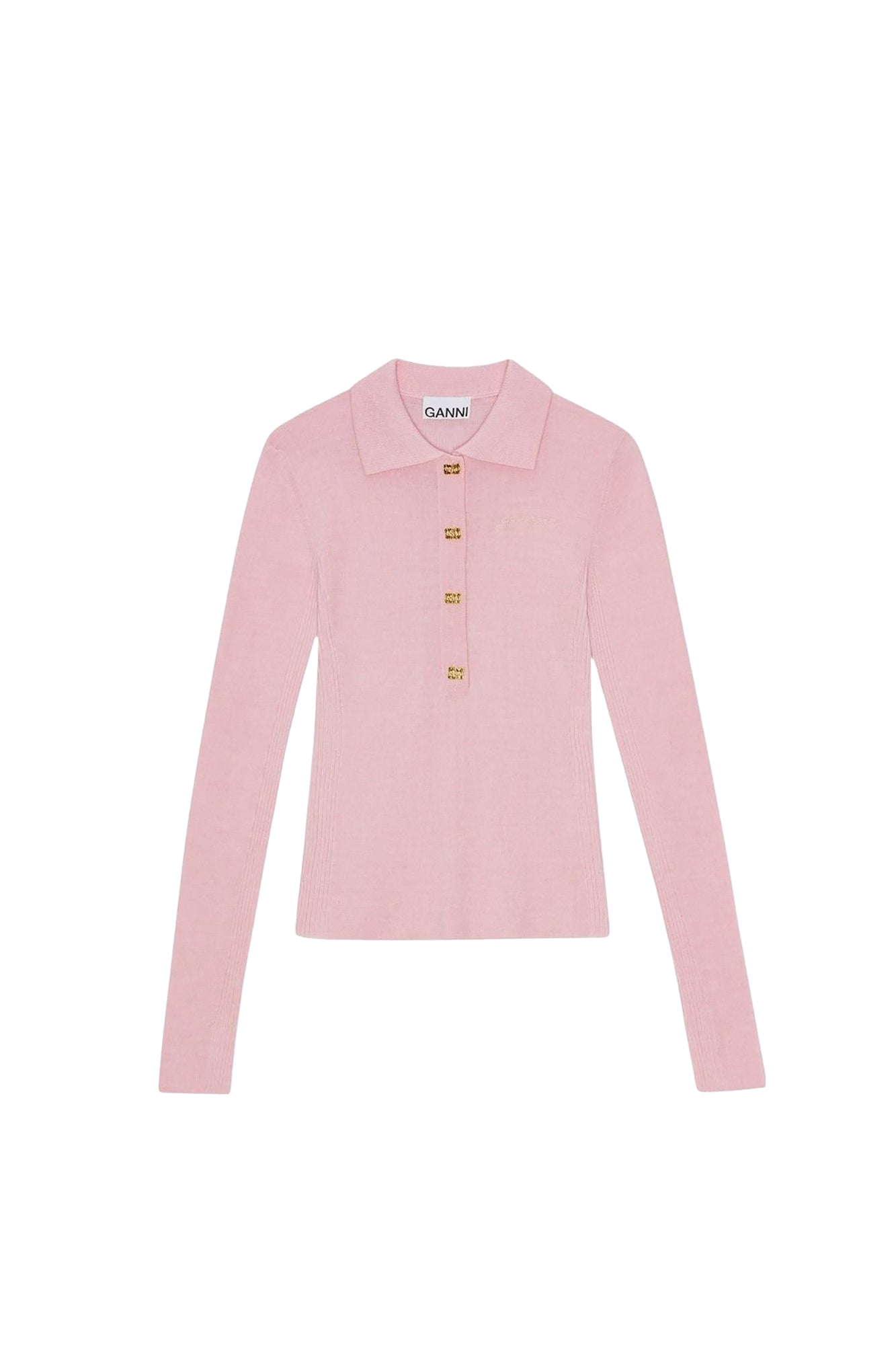 Polo à manches longues boutonné en laine - Chalk Pink