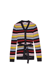 Cardigan avec logo et ceinture en laine mélangé - Multicolour