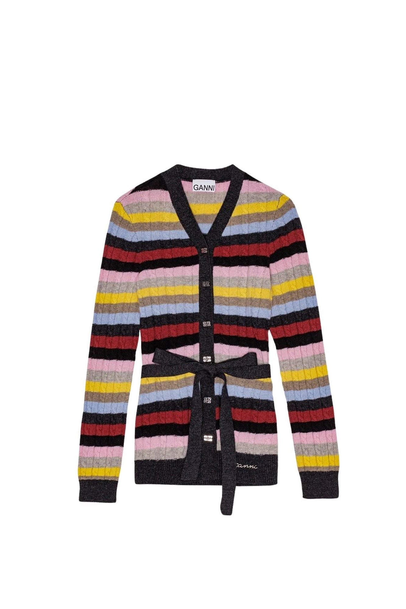 Cardigan avec logo et ceinture en laine mélangé - Multicolour