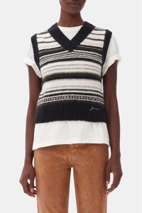 Pull sans manches à rayures en laine - Black