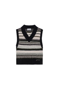 Pull sans manches à rayures en laine - Black