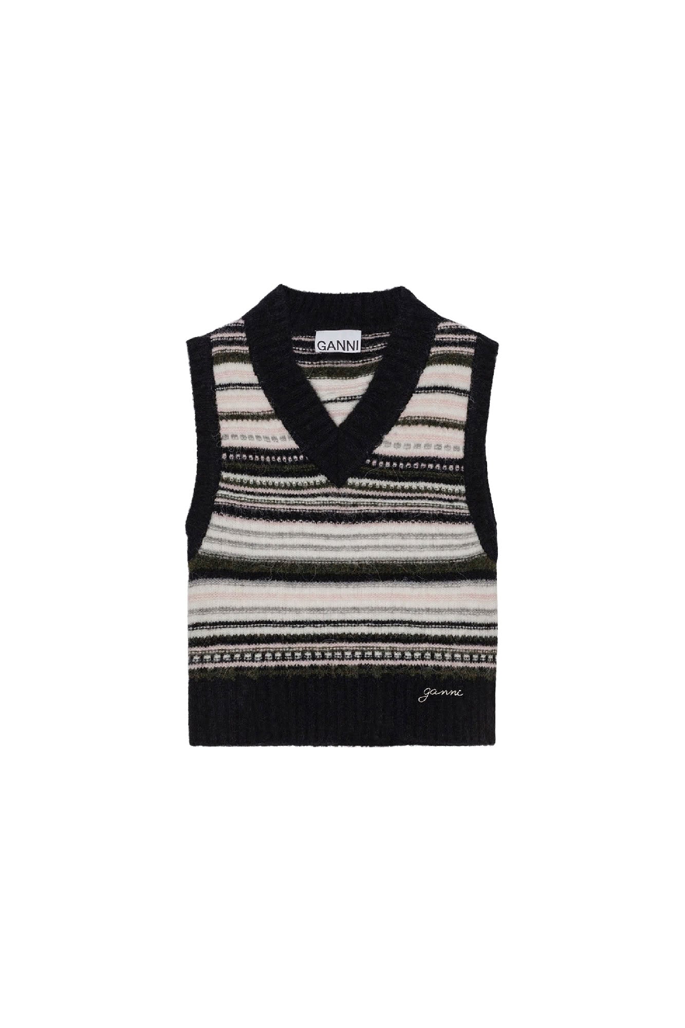 Pull sans manches à rayures en laine - Black