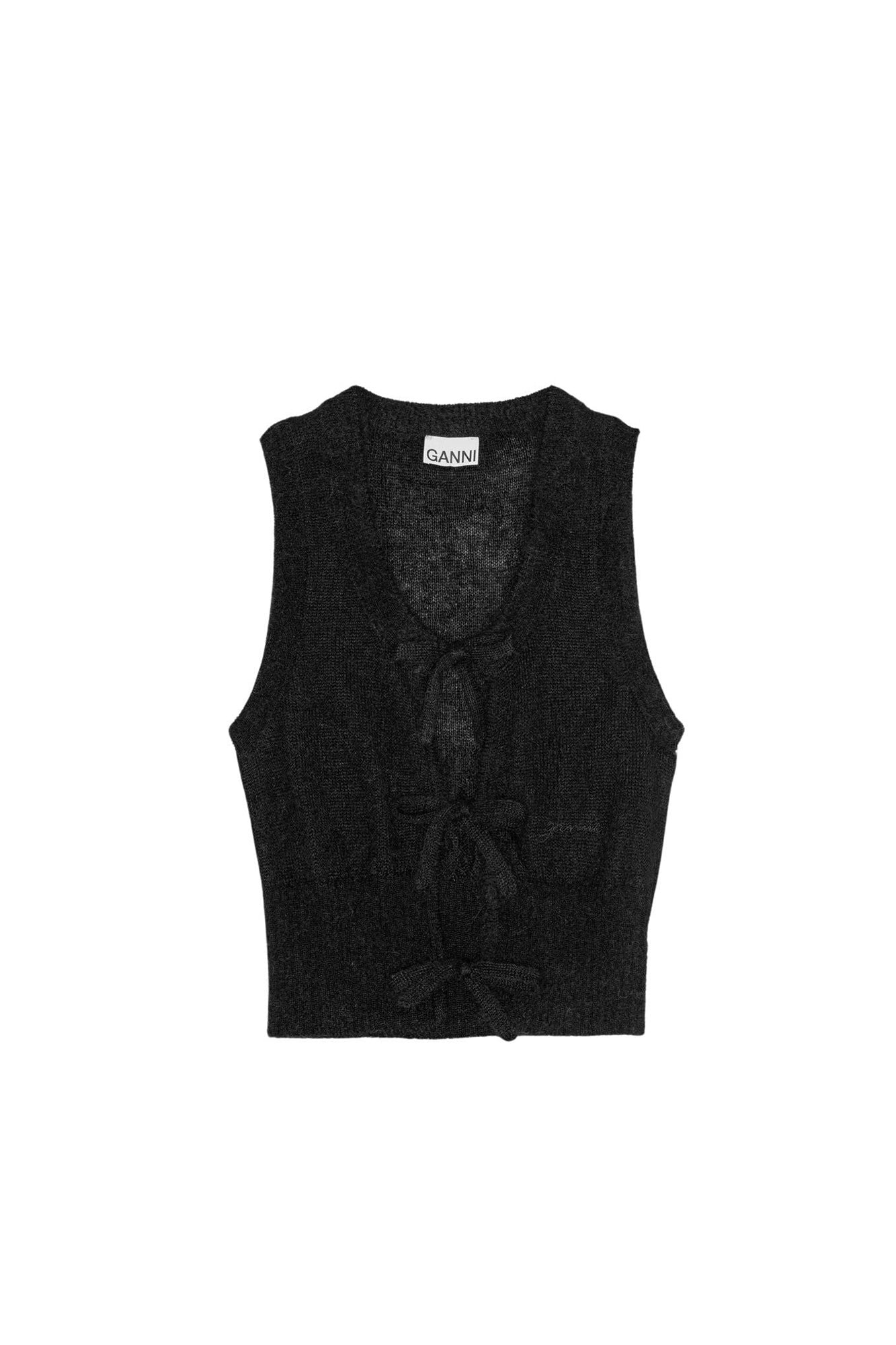 Pull sans manches à nouer en laine - Black