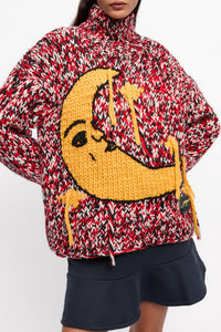 Pull à col montant tricoté en laine - Racing Red