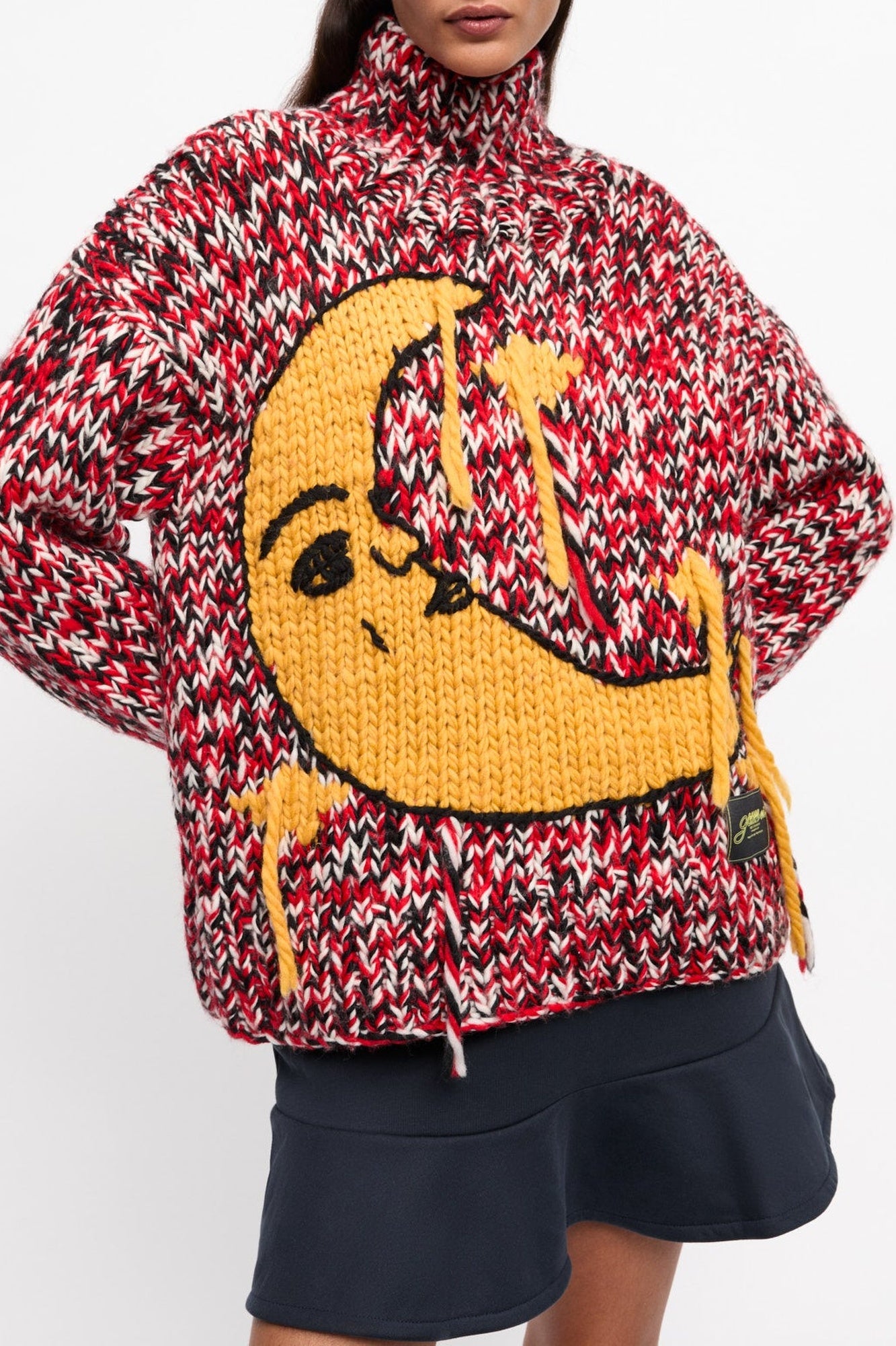 Pull à col montant tricoté en laine - Racing Red