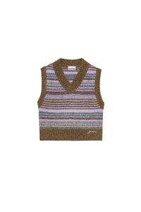 Pull sans manches à rayures en laine - Military Olive