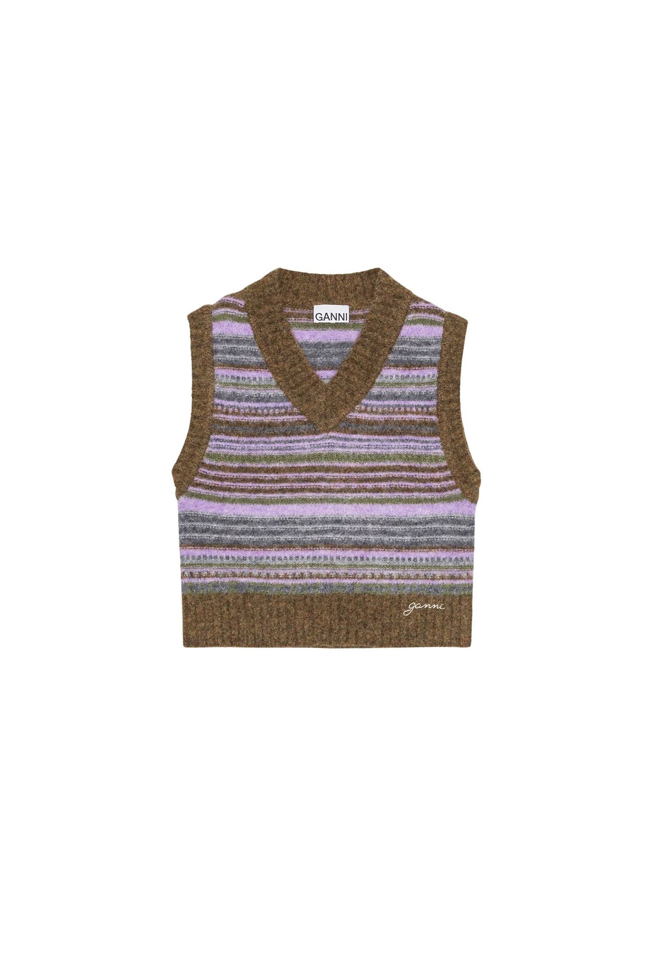 Pull sans manches à rayures en laine - Military Olive
