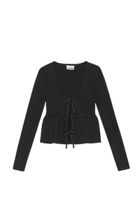 Cardigan avec lacets à nouer en maille côtelé - Black