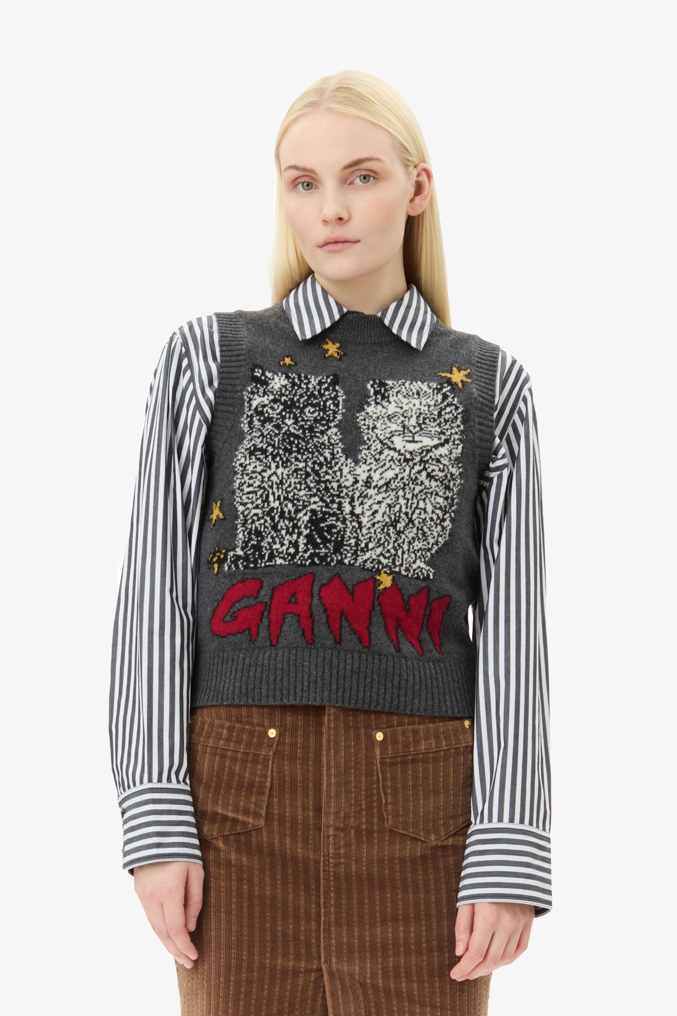 Pull sans manches imprimé en laine - Gray Quill