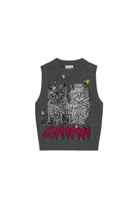 Printed wool sleeveless jumper - Gray Quill