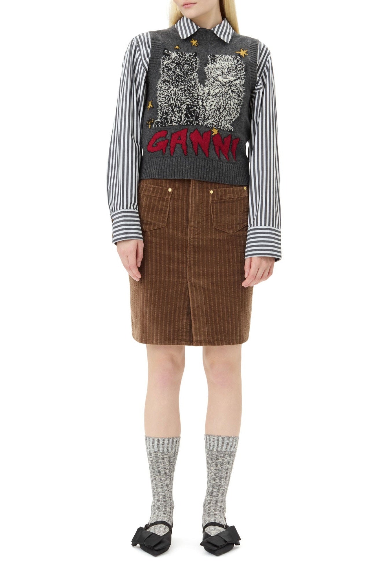 Pull sans manches imprimé en laine - Gray Quill