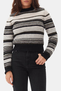 Pull à col rond et rayures en laine - Black