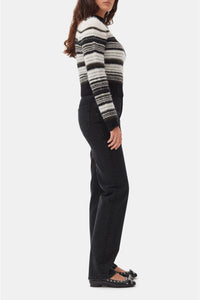 Pull à col rond et rayures en laine - Black